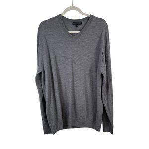 Hart Schaffnet Marx Extra Fine Merino Wool Sweater Grey V-Neck FLAW Mens XLT
